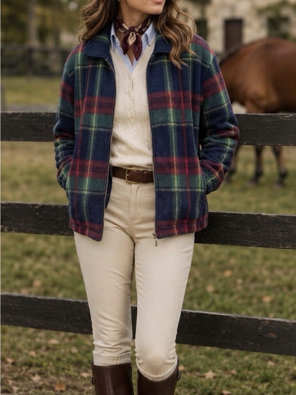 Vintage 80s 90s Teddi Coat Fleece Tartan Glen Plaid Blue Burgundy Size Medium